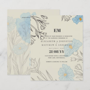 BUDGET Blue Poppy Magnolia Wedding Invitation
