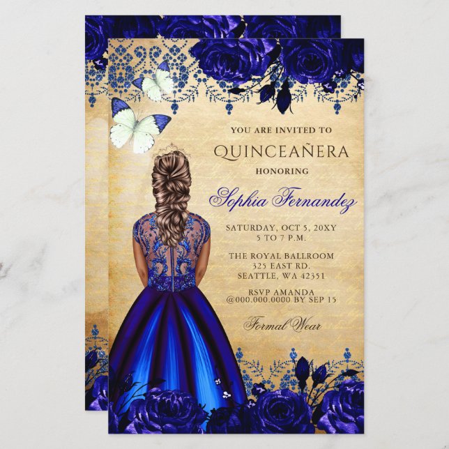 Budget Blue Princess Quinceañera Invitation (Front/Back)