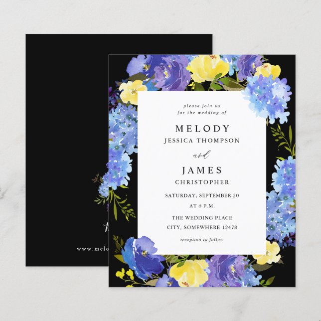 Budget Blue Purple & Yellow Floral Wedding - Black (Front/Back)