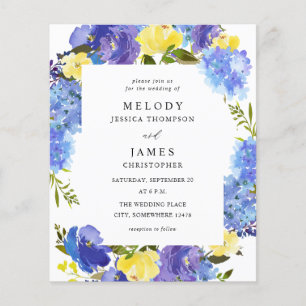 Budget Blue Purple & Yellow Floral Wedding Flyer