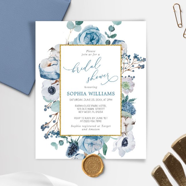 Budget Blue Rose Flowers Bridal Shower Invitation (Creator Uploaded)