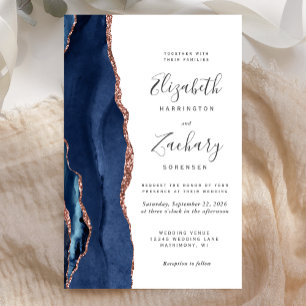 Budget Blue Rose Gold Agate Wedding Invitation