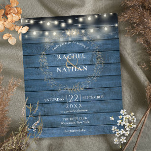 Budget Blue Rustic String Lights Wedding Invite