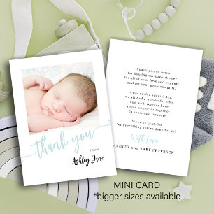 Budget blue script photo boy baby shower thank you card
