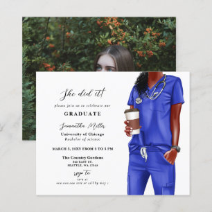 Budget Blue Scrubs Nurse Photo Graduation Invite