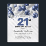 Budget Blue Silver Balloon Glitter 21st Birthday<br><div class="desc">Modern Glam Navy Blue Silver Balloon Glitter Sparkle Any Age Birthday Invitation</div>
