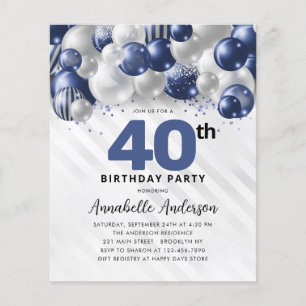 Budget Blue Silver Balloon Glitter 40th Birthday
