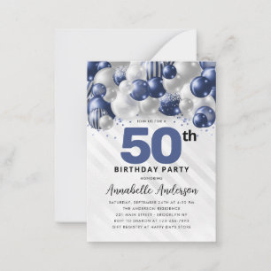 Budget Blue Silver Balloon Glitter 50th Birthday Card