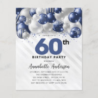 Budget Blue Silver Balloon Glitter 60th Birthday