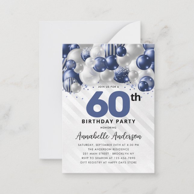 Budget Blue Silver Balloon Glitter 60th Birthday Card (Front)
