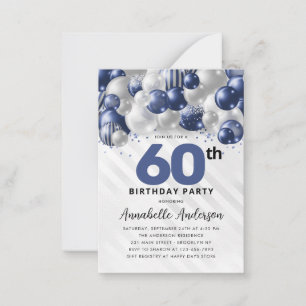 Budget Blue Silver Balloon Glitter 60th Birthday Card