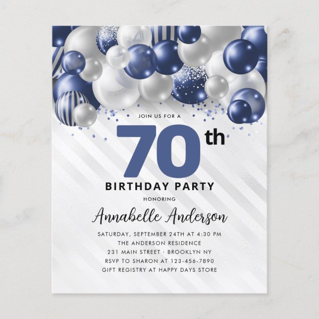 Budget Blue Silver Balloon Glitter 70th Birthday (Front)