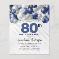 Budget Blue Silver Balloon Glitter 80th Birthday