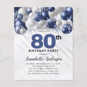 Budget Blue Silver Balloon Glitter 80th Birthday
