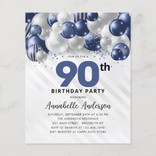 Budget Blue Silver Balloon Glitter 90th Birthday