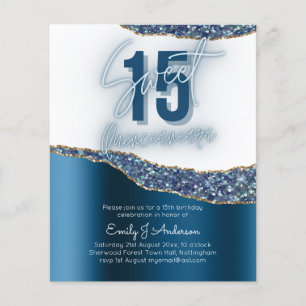 BUDGET Blue Silver Foil Glitter Quinceanera 15th F Flyer