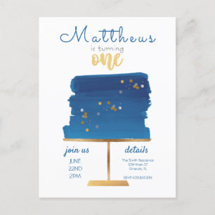 Budget   Blue, Silver & Gold First Birthday  Postcard