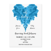 Budget blue smoke heart baby shower invitation