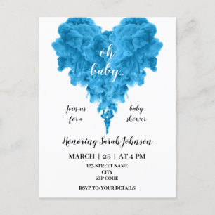 Budget blue smoke heart baby shower invitation postcard