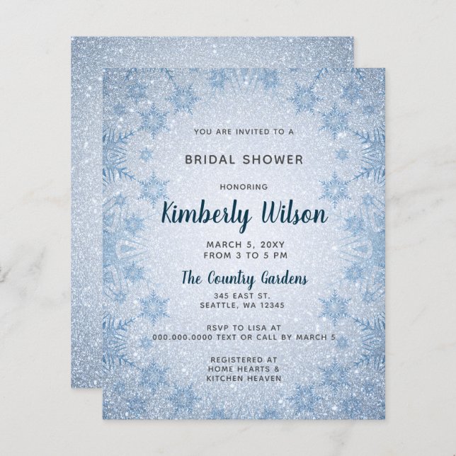 Budget Blue Snowflakes Bridal Shower Invitation (Front/Back)