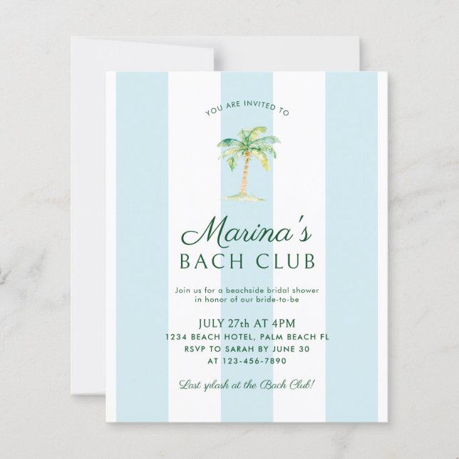 BUDGET Blue Stripes Beach Bach Club Bridal Shower (Front)