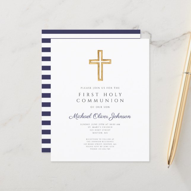 Budget Blue Stripes Religious Boy First Communion (Front/Back In Situ)