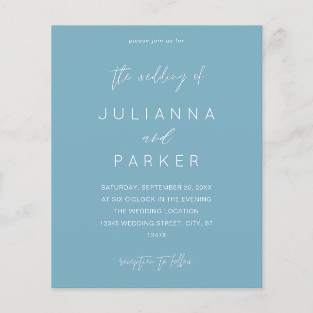 Budget Blue Summer MOD Calligraphy Wedding Flyer (Front)