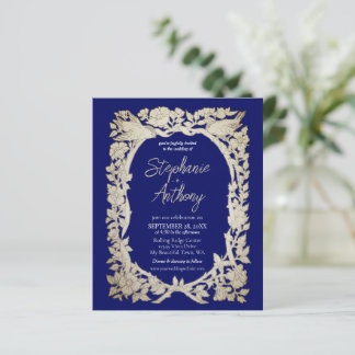 Budget Blue Tan Vintage Border Floral Bird Wedding