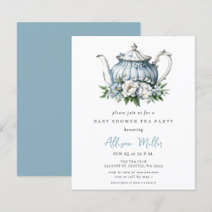 Budget Blue Tea Party Boy Baby Shower Invite