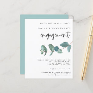 Budget Blue Teal Eucalyptus Engagement Invitation