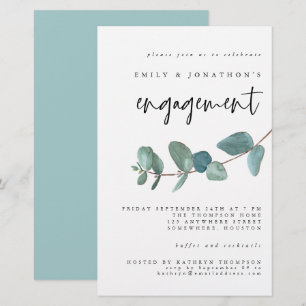 Budget Blue Teal Eucalyptus Engagement Invitation