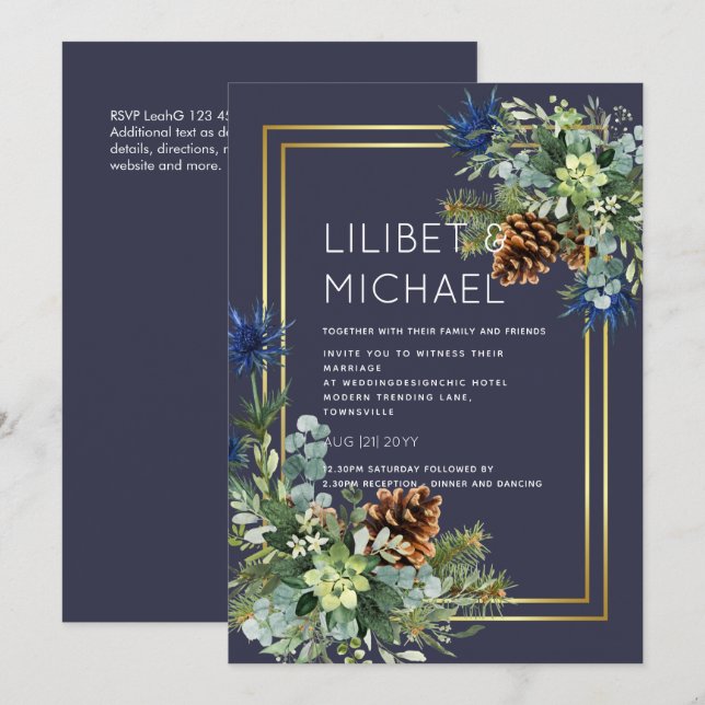 BUDGET  Blue Thistle Eucalyptus Wedding Wonderland Invitation (Front/Back)
