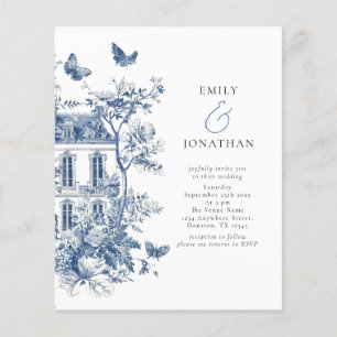 Budget Blue Toile De Jouy QR Code Wedding Invite