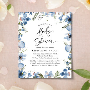 Budget Blue Violet Floral Baby Shower Invitation