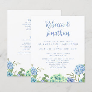 Budget Blue Watercolor Floral Wedding Invitation