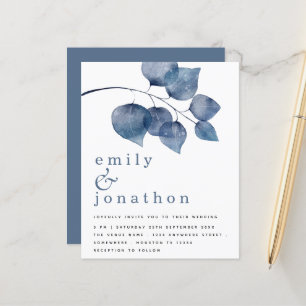 Budget Blue Watercolor Foliage Wedding Invitation