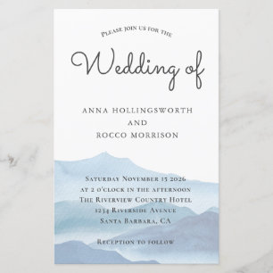 Budget Blue Watercolor Mountain Wedding Invitation