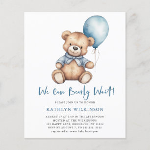 BUDGET Blue We Can Bearly Wait Boy Baby Shower Flyer