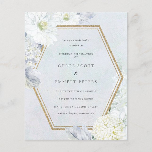 Budget Blue White Floral Wedding Invitation (Front)