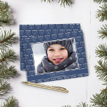 Budget Blue White Menorah Hanukkah Photo<br><div class="desc">Budget Rustic Blue White Menorah Hanukkah Photo Card with a festive pattern of holiday menorahs and your custom photo. **Our BUDGET paper is smaller,  lighter,  and more delicate,  but still beautiful! Don't forget the envelopes!** If you need assistance or matching items,  please contact us at katescreationszazzle@gmail.com</div>