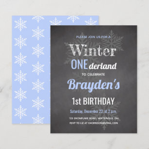 Budget Blue Winter Onederland 1st Birthday Invite
