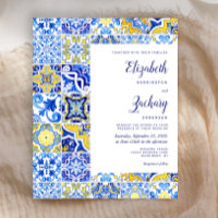 Budget Blue Yellow Portuguese Tile Wedding Invite