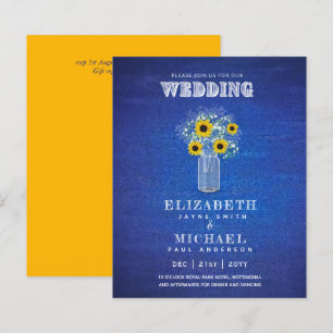 BUDGET Blue Yellow Sunflowers Wedding Invite