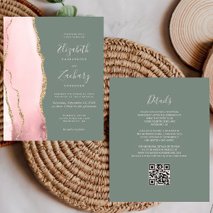Budget Blush Agate Sage Green QR Code Wedding