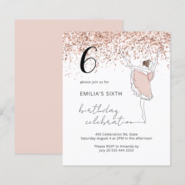 Budget Blush Ballerina Any Age Glitter Birthday (Front/Back)