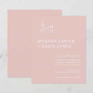 Budget Blush Botanical Monogram Wedding Invitation