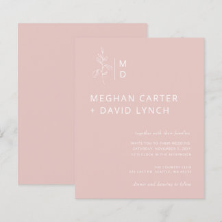 Budget Blush Botanical Monogram Wedding Invitation