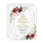 Budget Blush & Burgundy 80th Birthday Invitation