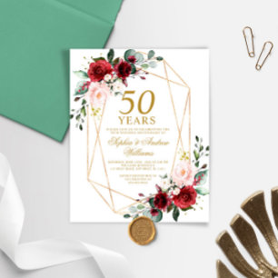 Budget Blush & Burgundy Wedding Anniversary Invite