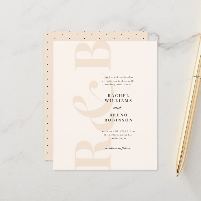 Budget Blush & Cream Minimalist Initials Wedding (Front/Back In Situ)